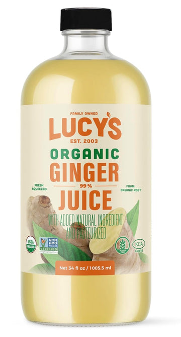 Lucy’S Family Owned - (Made From Fresh Pressed) Peruvian Organic 99% Pure Ginger Juice, 34 Oz. Glass Bottle