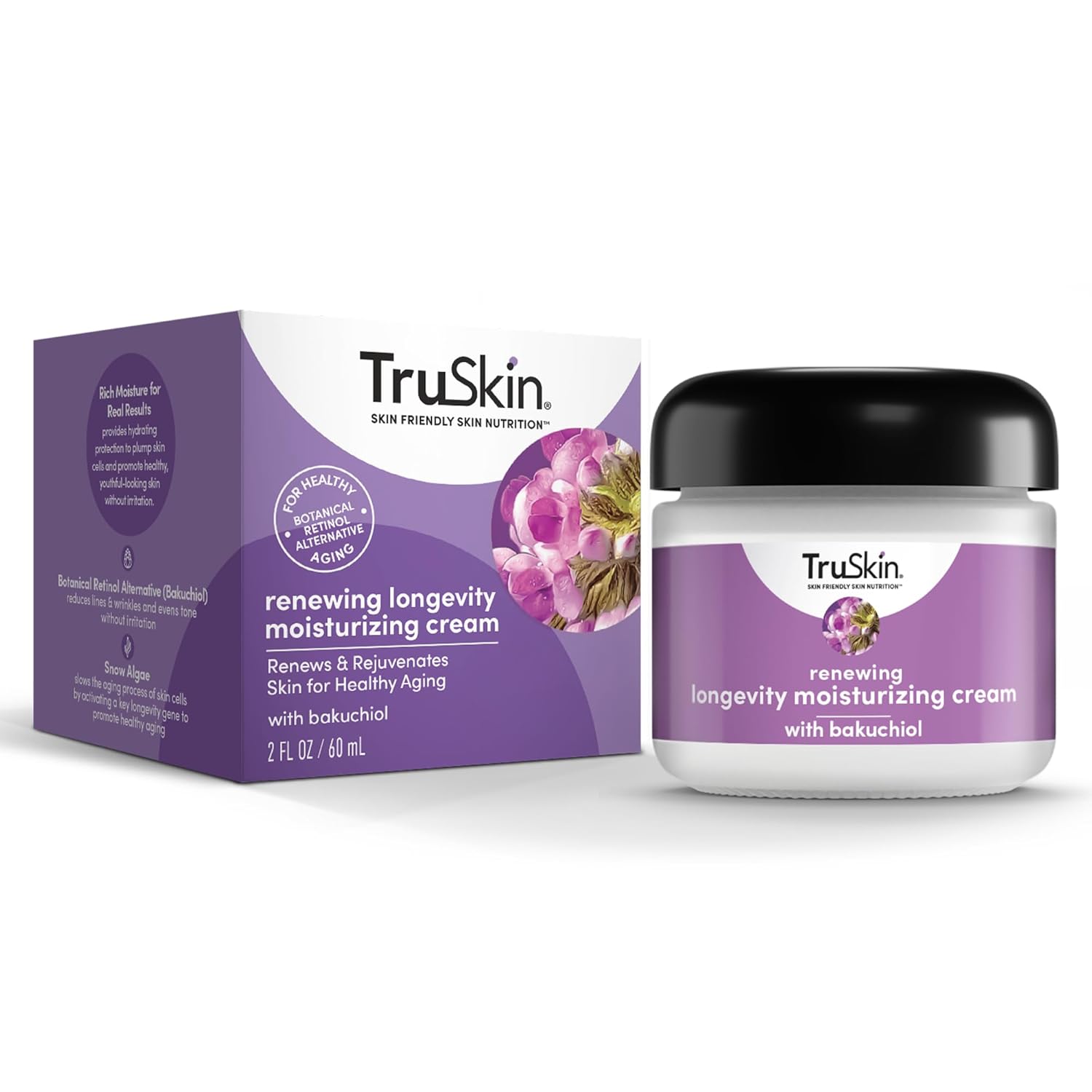 Truskin Longevity Moisturizing Cream – Revolutionary Face Moisturizer With Bakuchiol & Snow Algae – Skin Care Made To Help Transition From Anti Aging To Healthy Aging - 2 Fl Oz