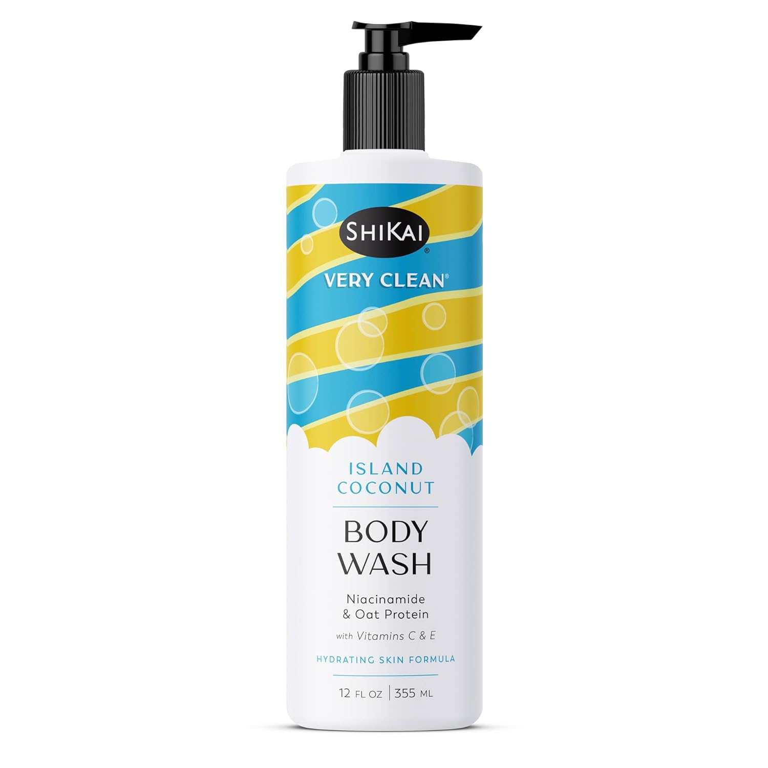 ShiKai Very Clean Body Wash (Island Coconut, 12 oz) | Hydrating Gel Cleanser for Dry Skin | With Niacinamide, Oat Protein, Vitamins C & E