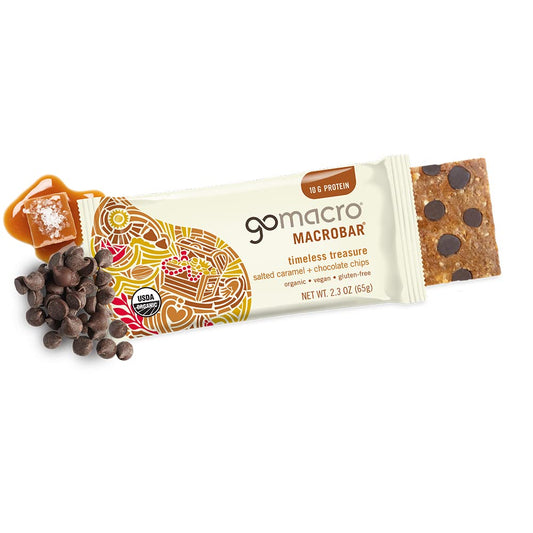 Gomacro Macrobar Organic Vegan Protein Bars - Salted Caramel + Chocolate Chips (2.3 Ounce Bars, 12 Count)