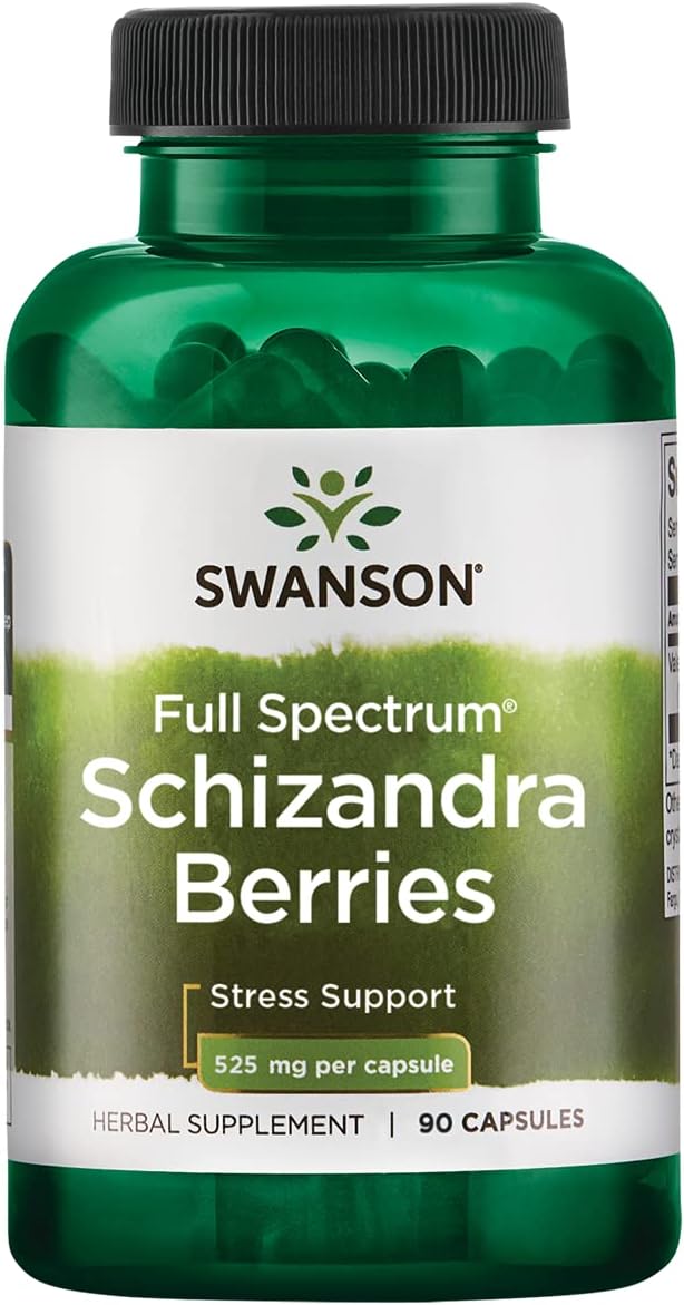 Swanson Full Spectrum Schizandra Berries - Herbal Supplement Promoting Stress Support & Liver Health - Helps Easy Body And Mind W/Natural Ingredients - (90 Capsules, 525Mg Each)