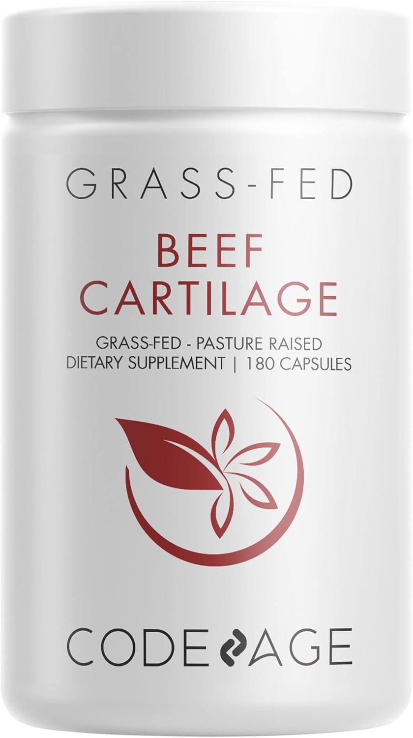 Codeage Grass Fed Beef Cartilage Supplement - Freeze Dried, Non-Defatted, Desiccated Beef Tracheal Bovine Cartilage & Liver Pills – Pasture Raised Argentina Beef Vitamins - Non-Gmo -180 Capsules