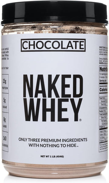 Naked Whey 1LB - All Natural Grass Fed Whey Protein Powder, Organic Chocolate, and Coconut Sugar - No GMO, No Soy, and Gluten Free, Aid Growth and Recovery - 12 Servings