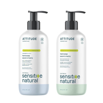 Bundle Of Attitude Hand Soap For Sensitive Skin Enriched With Oat, Ewg Verified, Dermatologically Tested, Vegan, Extra Gentle, Unscented, 16 Fl Oz + Avocado Oil, 16 Fl Oz