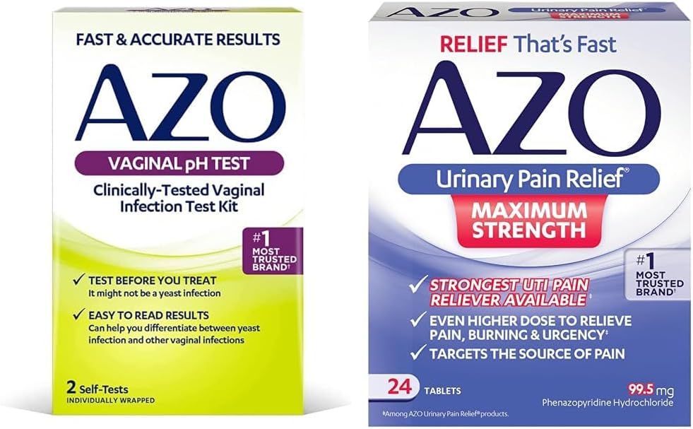 AZO Vaginal pH Test Kit with Urinary Pain Relief, Vaginal Infection Test Kit with UTI Symptom Relief Tablets : Health & Household