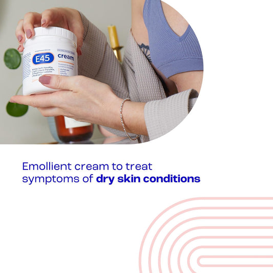 E45 Cream 500 g Tub – Moisturiser for Dry Skin and Sensitive Skin - Emollient Body Cream to Soothe Dry and Irritated Skin - Itchy Skin, Eczema Cream - Perfume-Free Face Cream and Non-Greasy Hand Cream