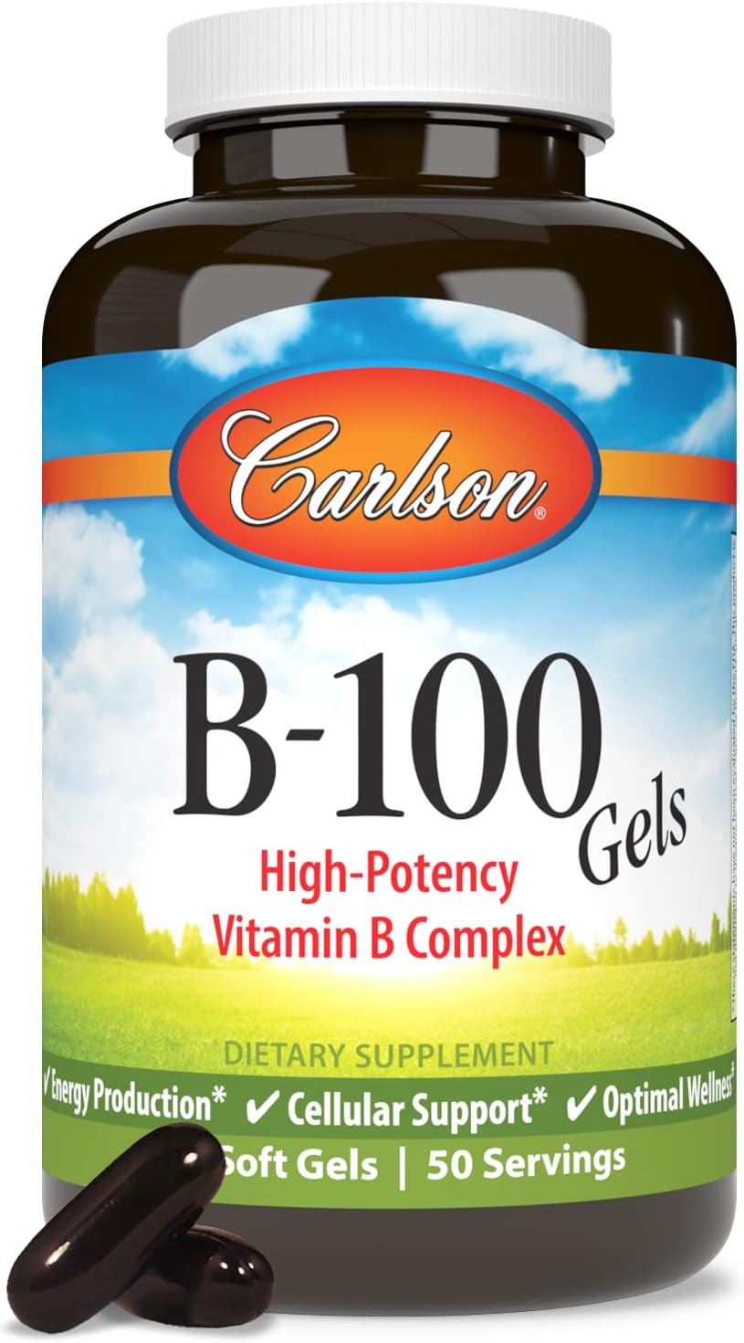 Carlson - B-100 Gels, High-Potency Vitamin B Complex, Energy Production, Cellular Support & Optimal Wellness, 100 Softgels : Health & Household