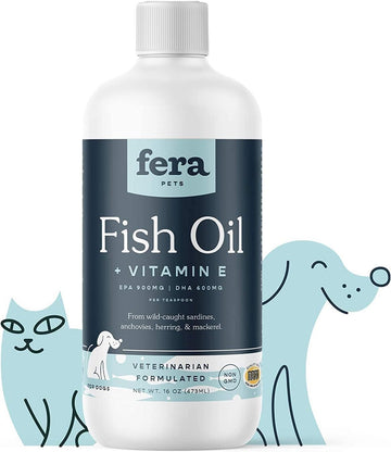 Fera Pets Fish Oil for Dogs & Cats – 16oz, 96 Servings? – Liquid Fish Oil with Wild-Caught Fish to Maintain Your Pet’s Skin, Immune & Brain Function