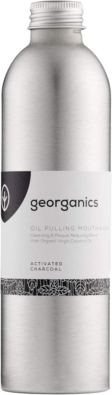 Georganics Whitening Oil Pulling Mouthwash - Activated Charcoal - Plaque-Reducing Coconut Oil Blend - 100% Natural Ingredients - Sls, Glycerine & Fluoride Free - Organic, Vegan, Cruelty-Free - 275Ml