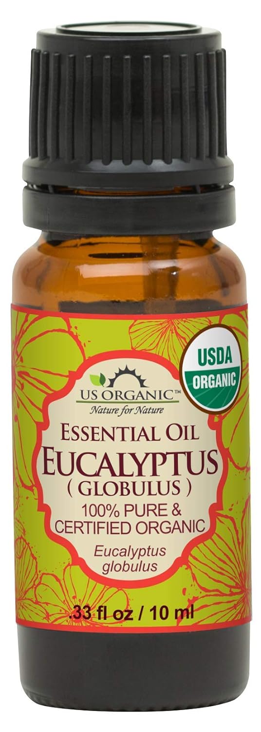 US Organic 100% Pure Eucalyptus Essential Oil (Globulus) - USDA Certified Organic, Steam Distilled - W/Euro droppers (More Size Variations Available) (10 ml / .33 fl oz)