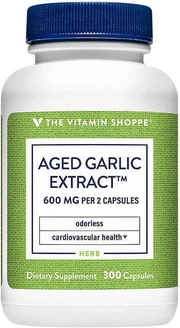 Aged Garlic Extract 600mg Capsules, Odorless Natural Powder Extract, Herbal Supplement - Provides Heart Health Support, Blood Pressure Support & Healthy Immune System (300 Capsules) by The Vitamin