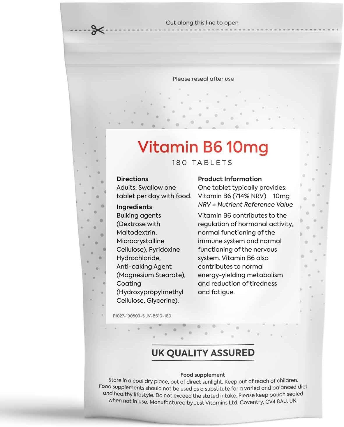 Just Vitamins, High Strength Vitamin B6 10mg (180 VeganTablets) 6 Month Supply. UK Made : Amazon.co.uk: Health & Personal Care