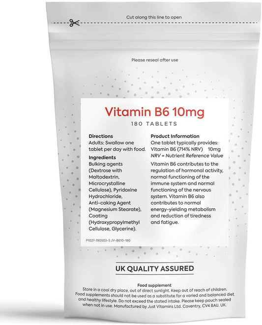 Just Vitamins, High Strength Vitamin B6 10mg (180 VeganTablets) 6 Month Supply. UK Made : Amazon.co.uk: Health & Personal Care