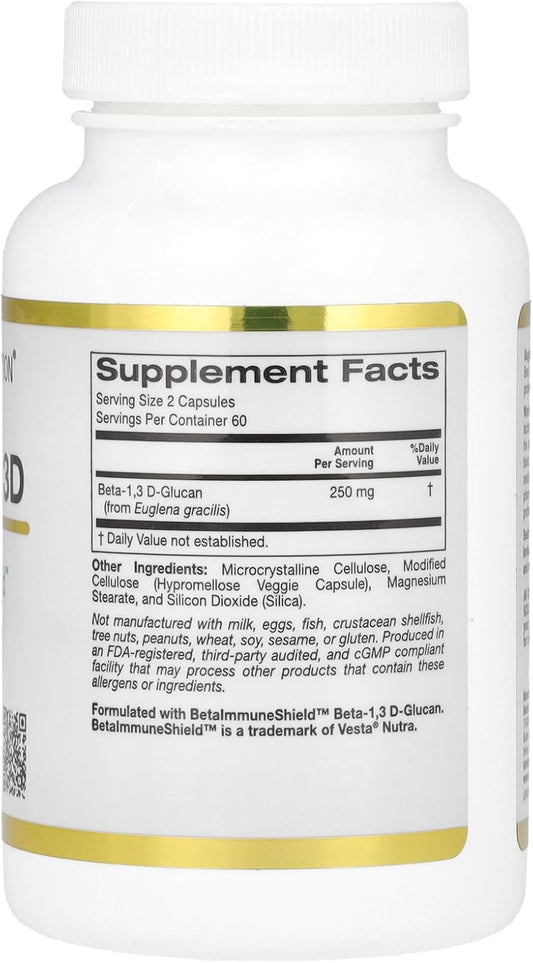 California Gold Nutrition Beta Glucan 1,3D With Betaimmuneshield™, 125 Mg, 120 Veggie Capsules