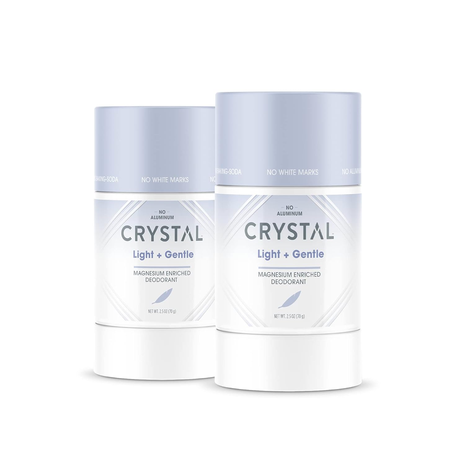 Crystal Magnesium Solid Stick Natural Deodorant, Non-Irritating Aluminum Free Deodorant for Men or Women, Safely and Effectively Fights Odor, Baking Soda Free, Light + Gentle (2.5 oz) 2 Pack