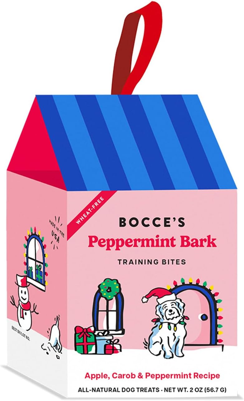 Bocce'S Bakery All-Natural, Seasonal, Peppermint Bark Training Bites For Dogs, Wheat-Free, Limited Ingredient Training Treats In Ornament Box, Inspired By Christmas, 2 Oz