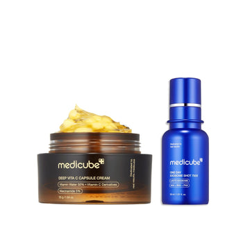 Medicube Flawless Skin: Deep Vitamin C Golden Capsule Face Moisturizer And Zero Exosome Shot 7,500 Ppm Spicule Facial Serum