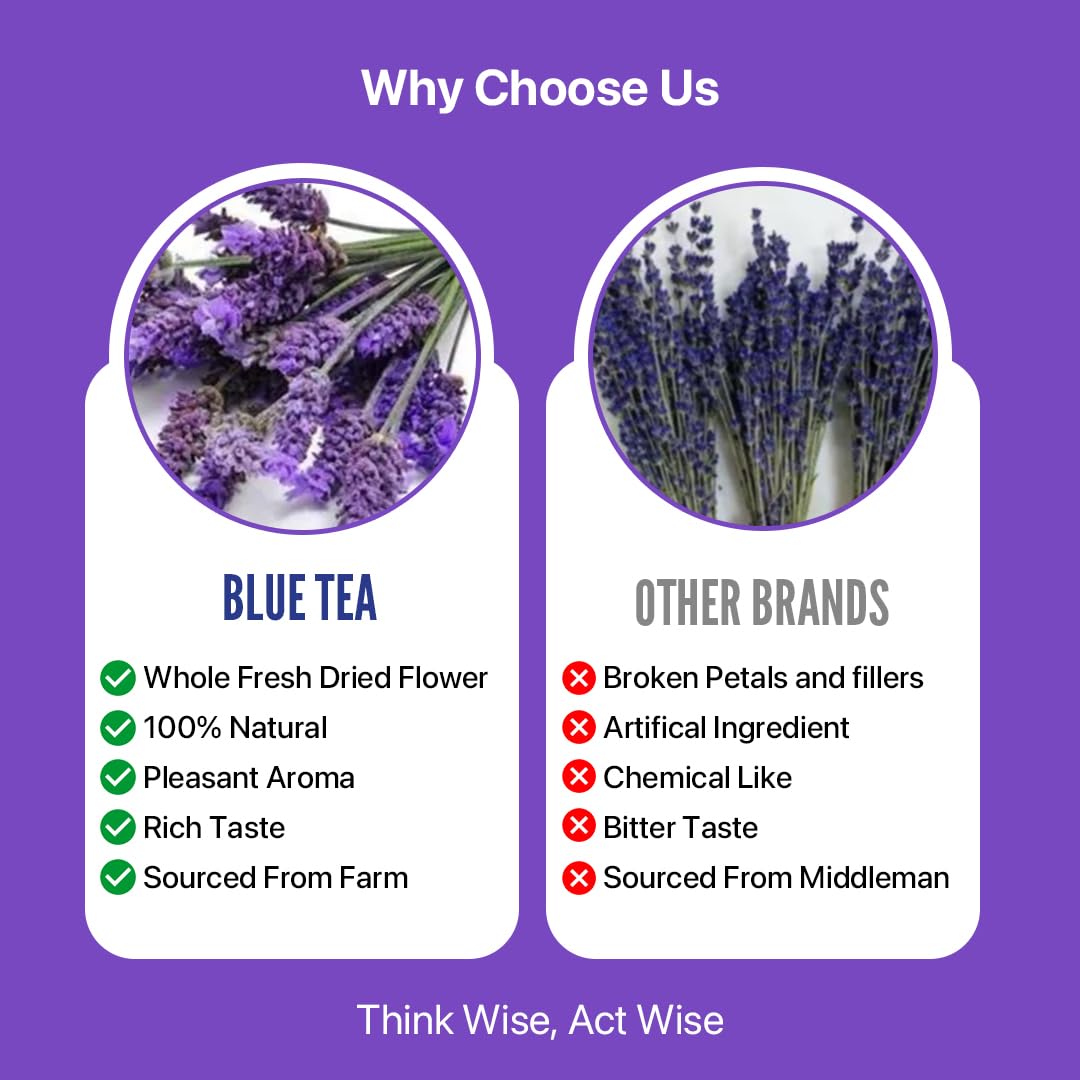 BLUE TEA - Lavender Flower Herbal Tea Loose Leaf- 1.05 Oz (30 Cups) | SOOTHING TEA | Herbal Tea- Flower Based - Vegan - GMO-free - Caffeine-free-Natural Ingredients | Recyclable Pet Jar Pack : Grocery & Gourmet Food