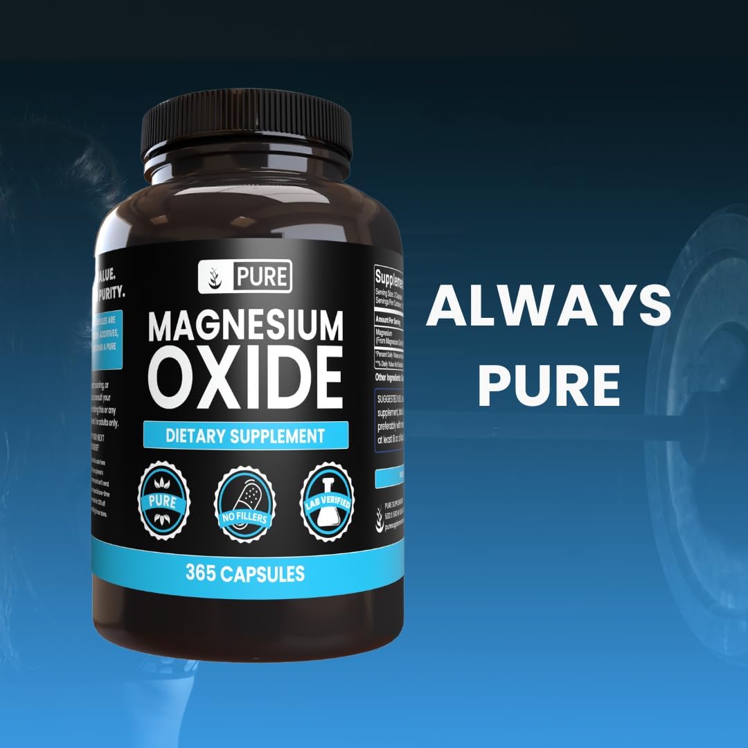 Pure Original Ingredients Magnesium Oxide No Magnesium Or Rice Fillers, Always Pure, Lab Verified (365 Capsules) : Health & Household