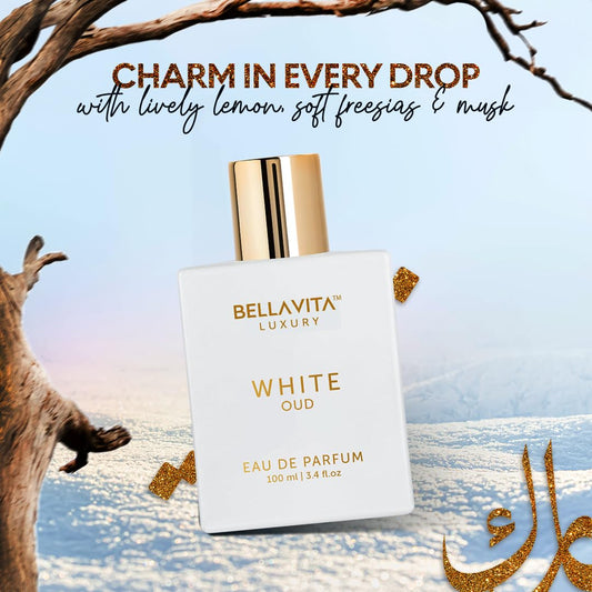Bellavita Luxury White Oud Unisex Perfume 100Ml | Premium Arabic Men And Women Perfumes | Notes Of Artemisia, Musk, Oud Vetiver And Freesias | Exquisite Unisex Arabian Perfume For Women & Men