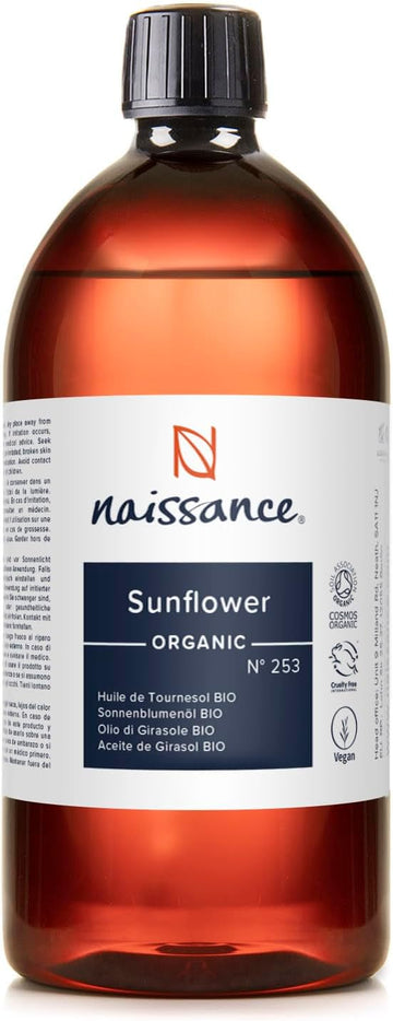 Naissance Organic Sunflower Oil (No. 253) - 900ml - Certified Organic and Vegan - Hydrating and Moisturising Oil for Skin, Massage, Cosmetics