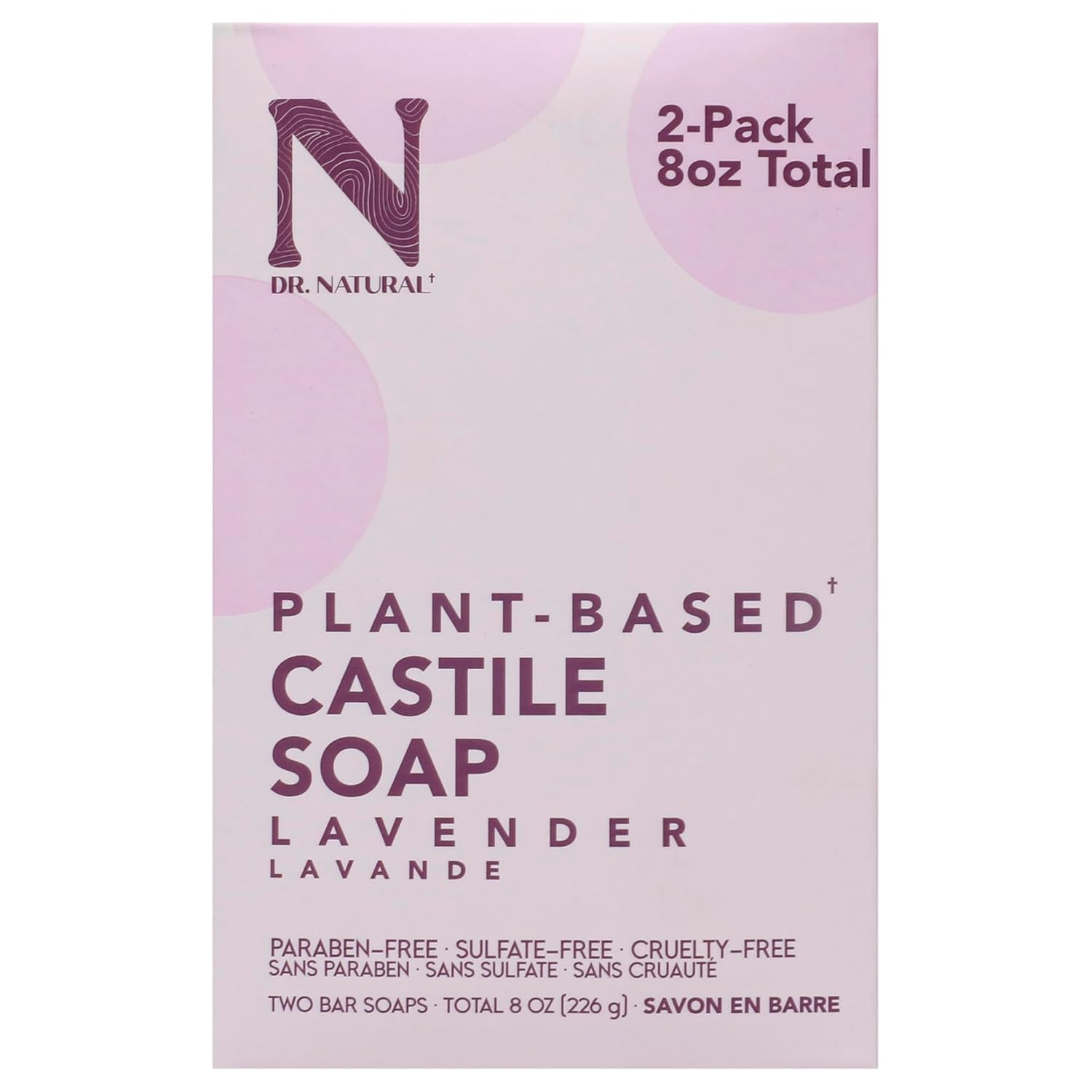 Dr. Natural Castile Bar Soap - Multipurpose Soap Bar With Anti-Acne Properties - For Face, Body And Hair - Sensitive Skin Body Wash - Lavender - 2 Pcs : Beauty & Personal Care