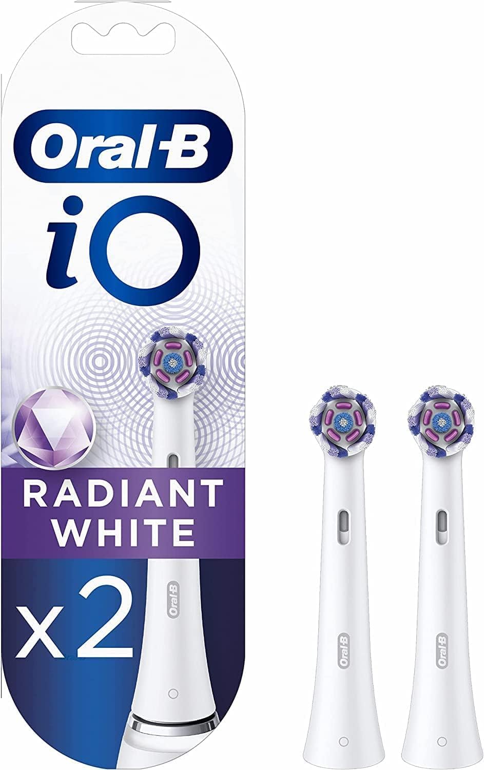 Oral-B Io Radiant White Electric Toothbrush Head, Angled Bristles Deeper Plaque Removal, With Polishing Petals For Teeth Whitening, Pack Of 2 Toothbrush Heads, White
