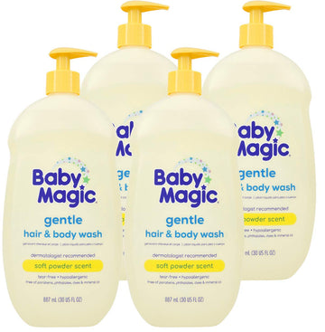 Baby Magic Gentle Hair & Body Wash, Soft powder scent, 30 Fl Oz, Pack of 4, With nourishing Calendula and Coconut Oil