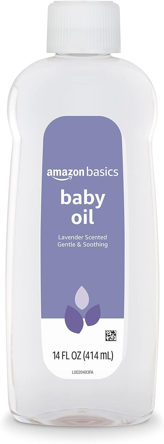 Amazon Basics Baby Oil, Lavender Scented, 14 Fl Oz (Pack Of 4) (Previously Solimo)