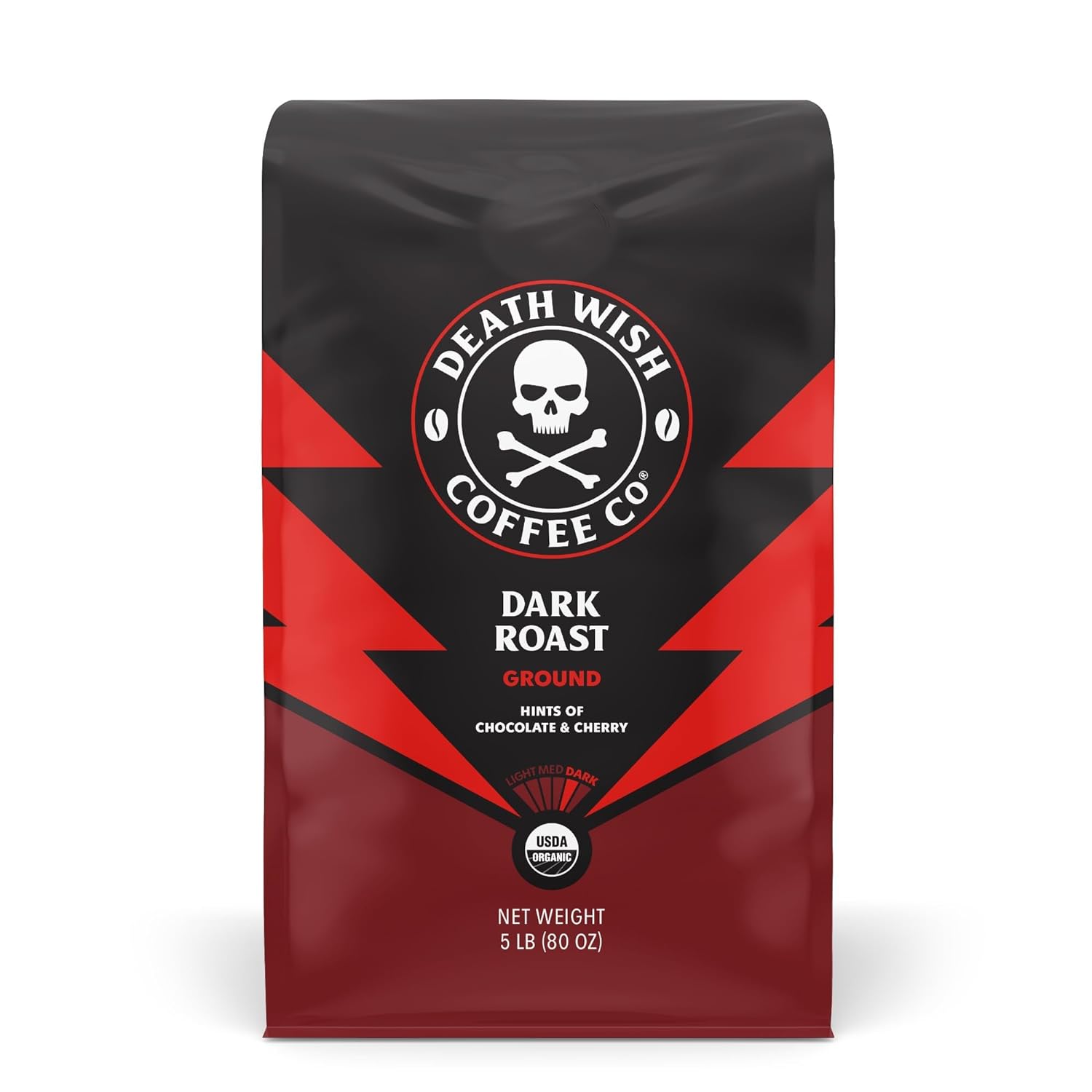 Death Wish Coffee Dark Roast Grounds - Bold Intense Blend Of Arabica & Robusta Beans - Usda Organic Ground Coffee - Dark Coffee Double Caffeine For Morning Boost, 80 Oz