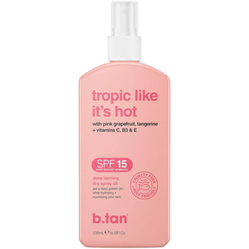 b.tan SPF 15 Deep Dry Spray Tanning Oil | Tropic Like It's Hot - Get a Tropic Glow, Keeps Skin Hydrated & Hot from Grapefruit, Tangerine, Vitamins C, B5, E, A + Touch of Self Tan, 8 Fl Oz