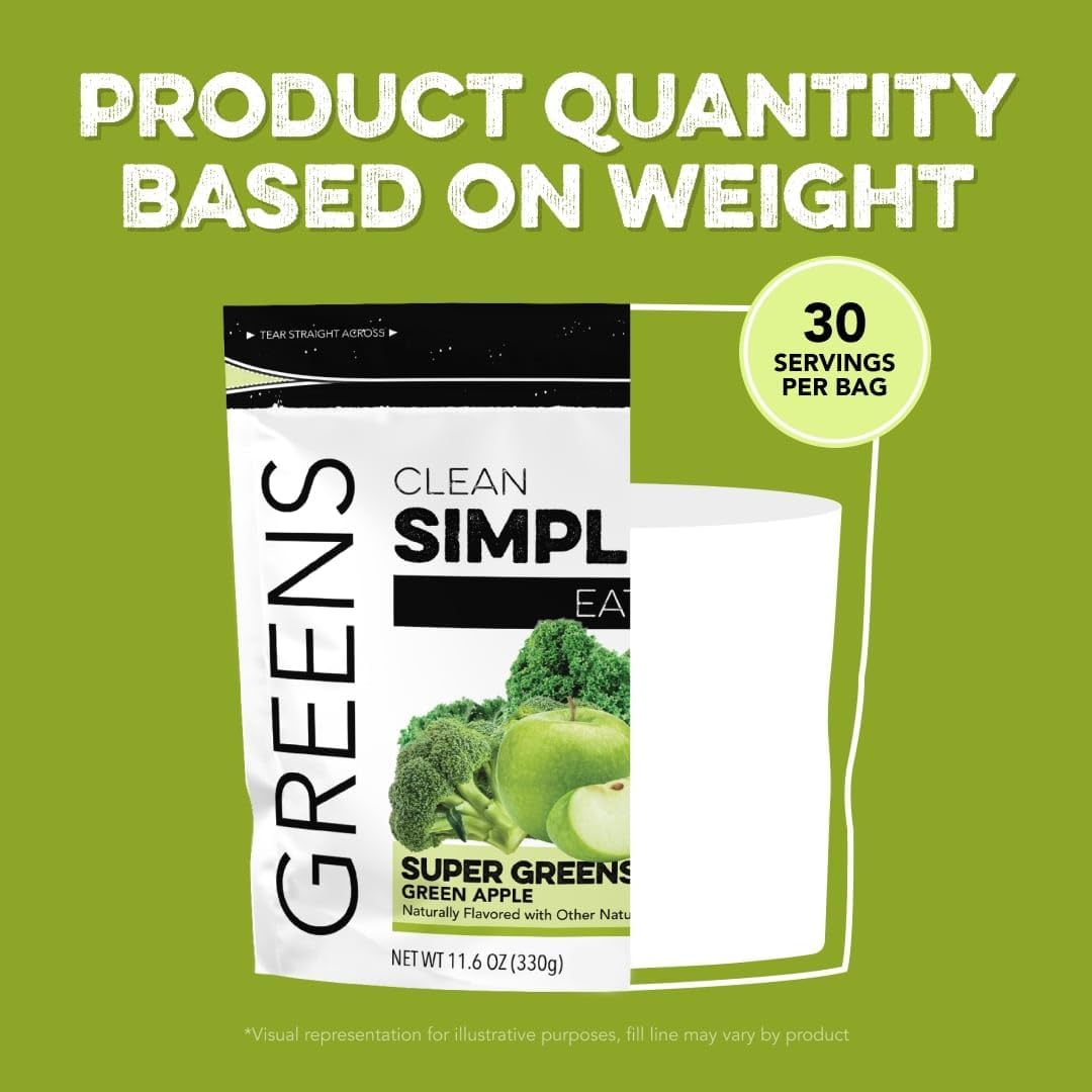 Clean Simple Eats Green Apple Greens Powder Mix, Greens Superfood Powder Smoothie & Juice Mix, Gluten Free, includes Powerhouse Superfoods Chlorella & Spirulina Powder Organic (30 Servings) : Health & Household