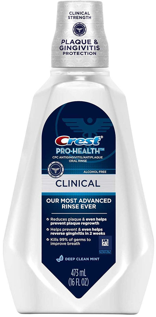 Crest Pro-Health Clinical Mouthwash With Cpc (Cetylpyridinium Chloride), Gingivitis Protection, Alcohol Free, Deep Clean Mint, 473 Ml (16 Fl Oz), 4 Count