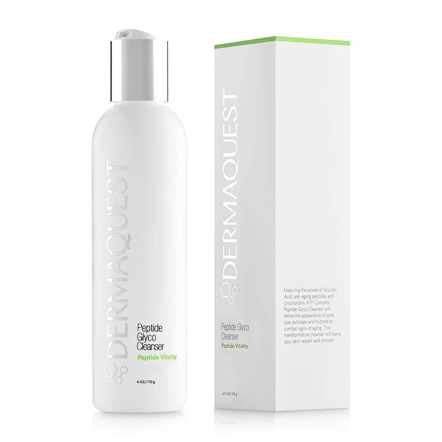 Dermaquest Peptide Vitality Peptide Creamy Glyco Cleanser - 15% Glycolic Acid Exfoliating Face Wash Pore Cleanser - Face Cleanser For Women & Men - Remove Fine Lines & Wrinkles (6 Oz)