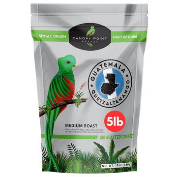 Canopy Point Coffee Guatemala medium air roasted coffee beans - whole bean & ground, specialty small batch roasted to order with maple & nut aroma, unique gourmet pour over (Whole Bean Bulk: 5lbs)