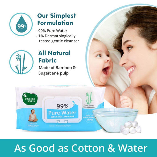 99% Pure Water (Unscented) Baby Wipes (72 Unscented Baby Wipes) - Super Thick Fabric