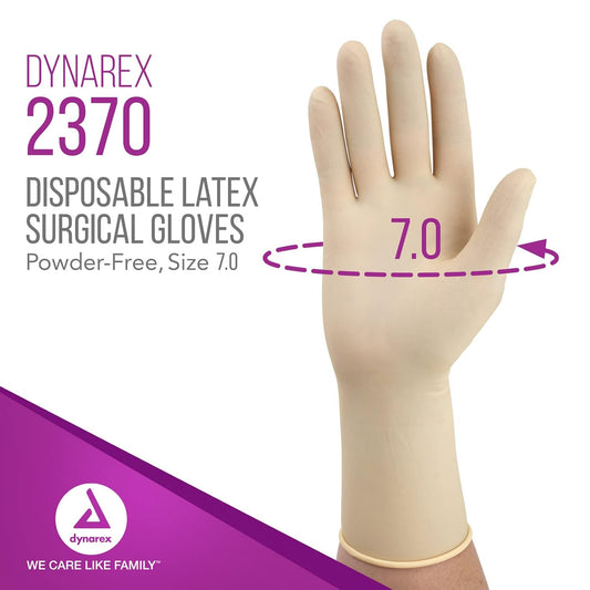 Dynarex Powder Free Latex Surgeon Gloves, Size 7, 50 Pair/Box