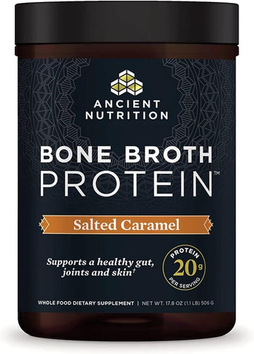 Bone Broth Protein Powder By Ancient Nutrition, Salted Caramel, 19G Protein Per Serving, Beef, Supports Healthy Skin, Gut Health, Joint Supplement, Gluten Free, Paleo And Keto Friendly, 20 Servings