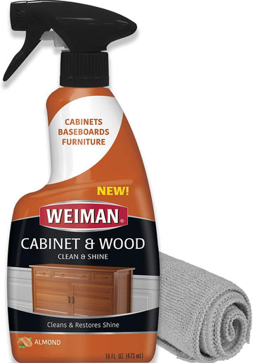 Weiman Cabinet & Wood Clean & Shine Spray - Furniture, Kitchen Cabinets, Baseboard & Trim, Fresh Almond Scent - Microfiber Cloth Included