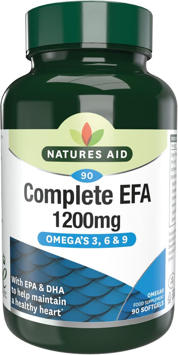 Natures Aid Complete Efa – Omega 3-6-9 Fatty Acids – Supports Heart, Brain & Joint Health – High Strength Balanced Efa Blend – Vegan, Gluten Free, Non-Gmo – 90 Softgel Capsules