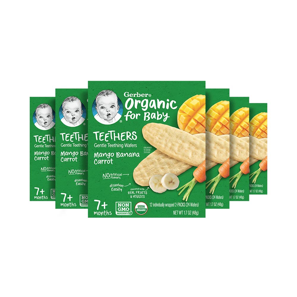 Gerber Snacks For Baby Teethers, Organic Gentle Teething Wafers, Mango Banana Carrot, 1.7 Ounce (Pack Of 6)