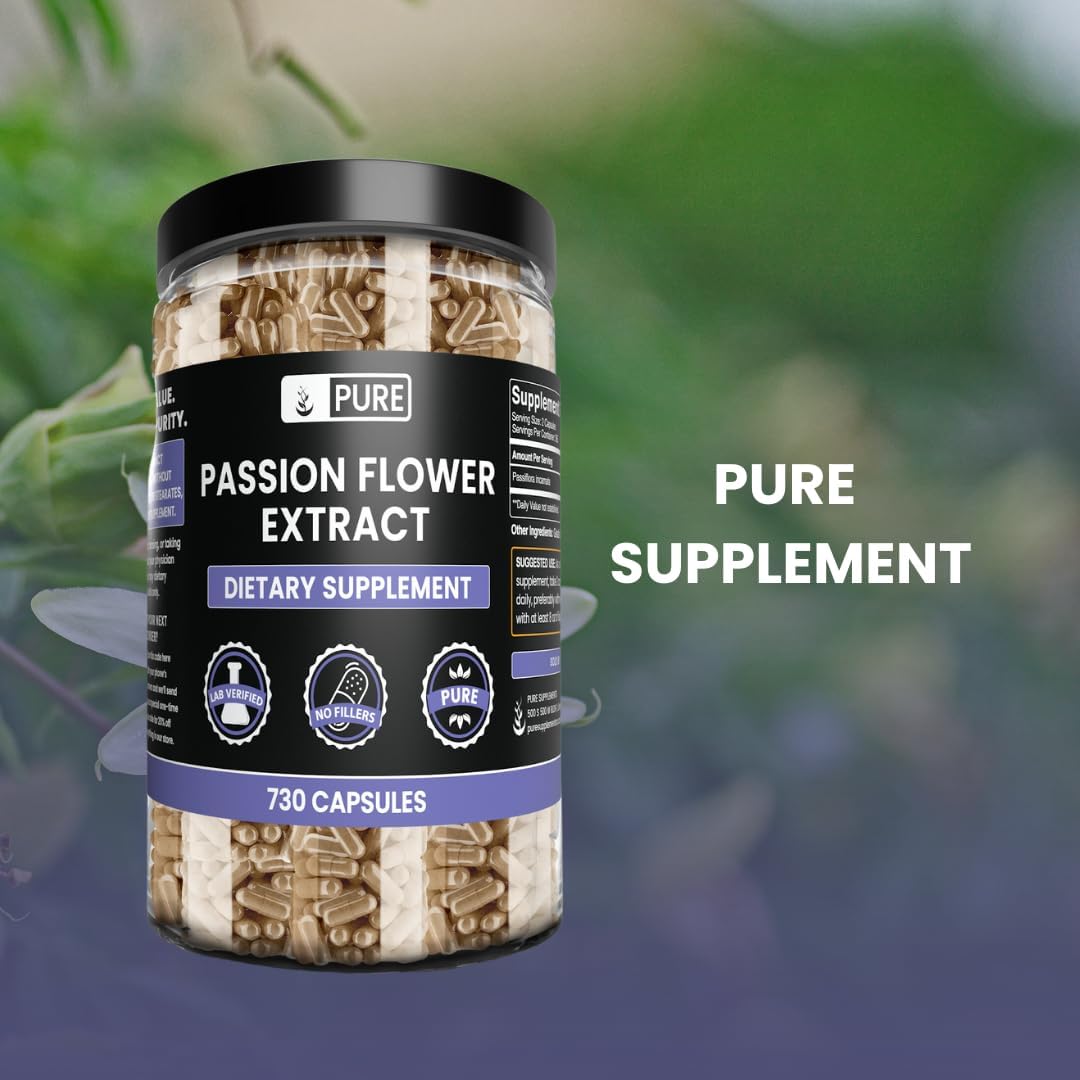 PURE ORIGINAL INGREDIENTS Passion Flower Extract (730 Capsules) No Magnesium Or Rice Fillers, Always Pure, Lab Verified : Health & Household