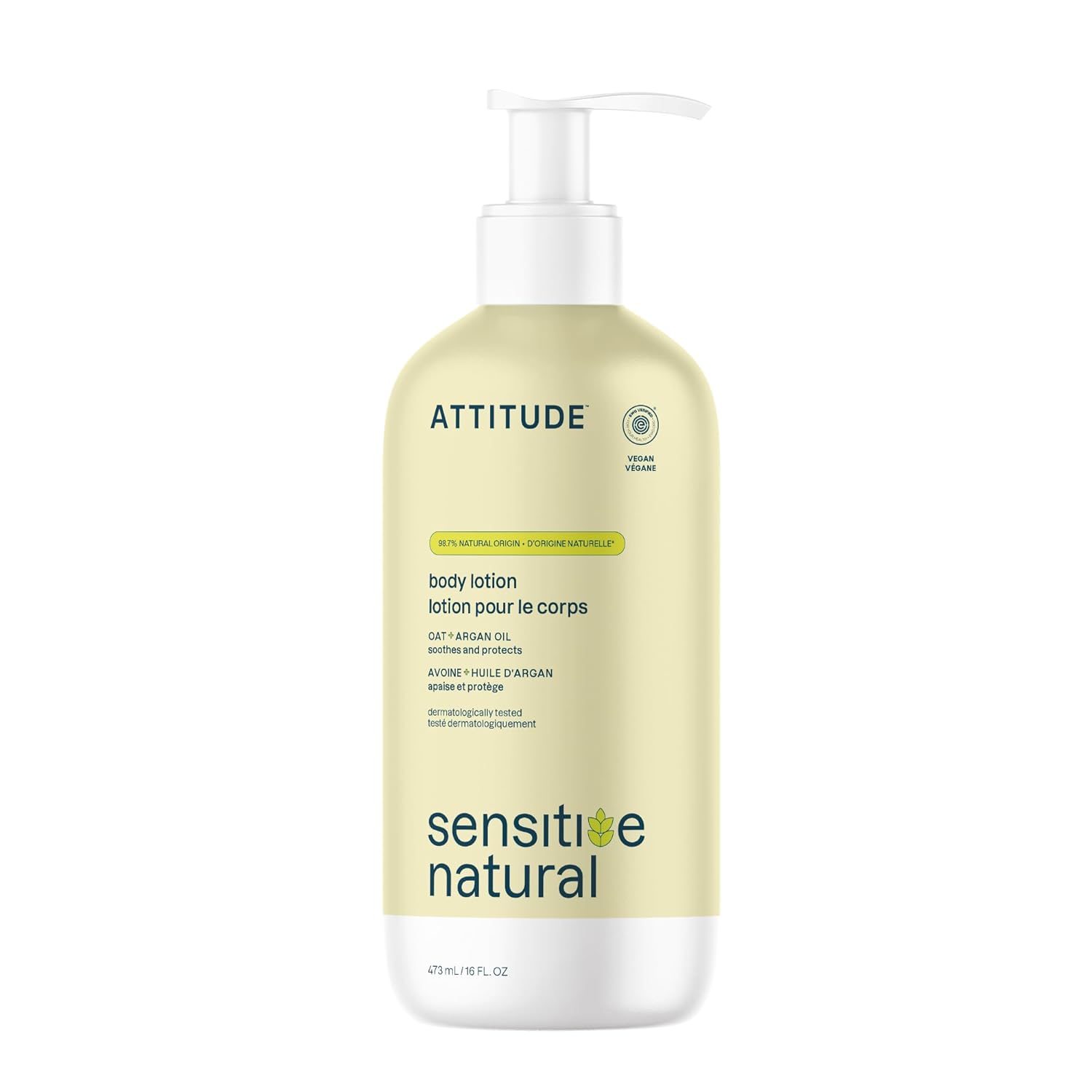 Attitude Body Lotion For Sensitive Skin With Oat, Ewg Verified, Dermatologically Tested, Vegan, Extra Gentle, Unscented, 16 Fl Oz