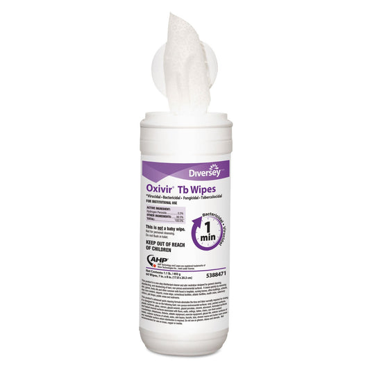 Diversey Oxivir Tb 5388471 Ready-To-Use Disinfectant Cleaning Wipes, Accelerated Hydrogen Peroxide, Large 7X8-Inch Sheets, 60-Wipes, 1-Slim Canister : Health & Household
