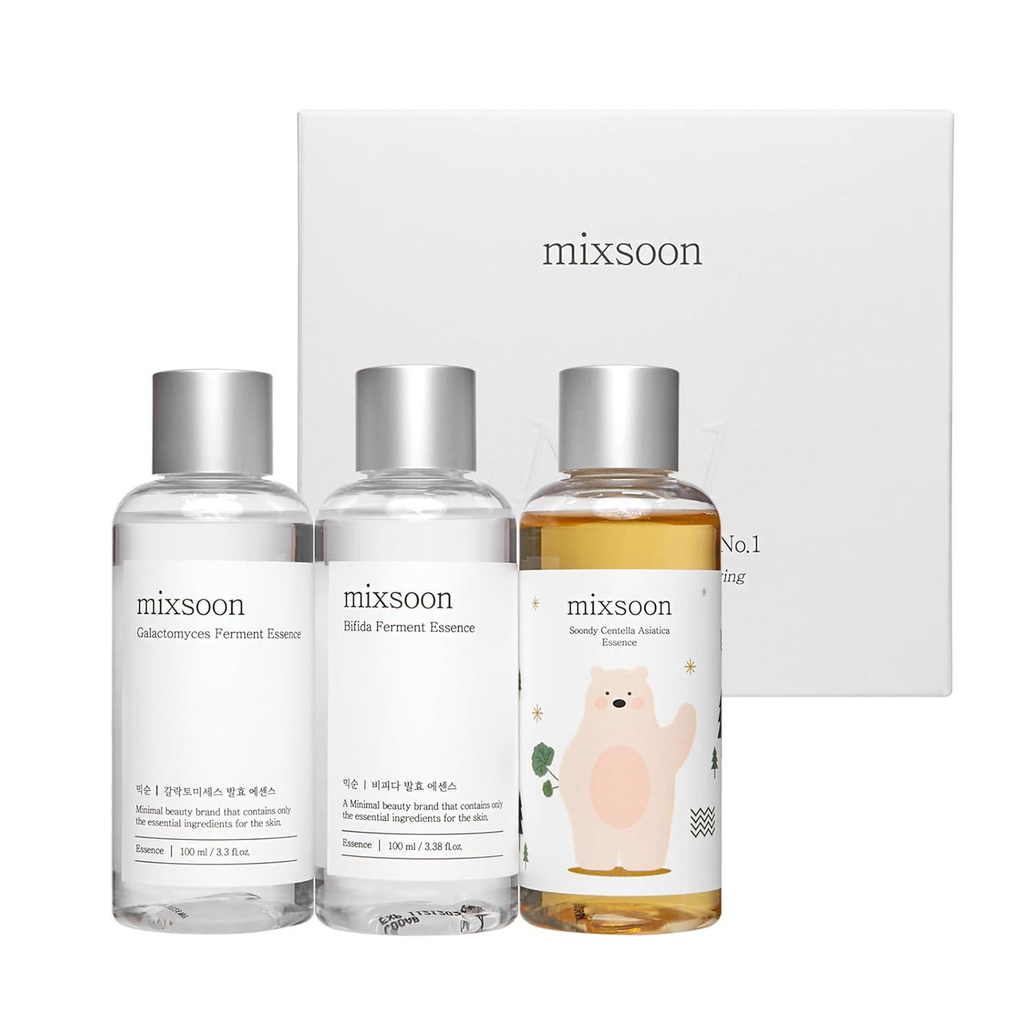 Mixsoon No.1 Essence Layering Set (Soondy Centella Asiatica +Galactomyces+Bifida) 3.38Fl.Oz*3Ea 10.14Fl.Oz
