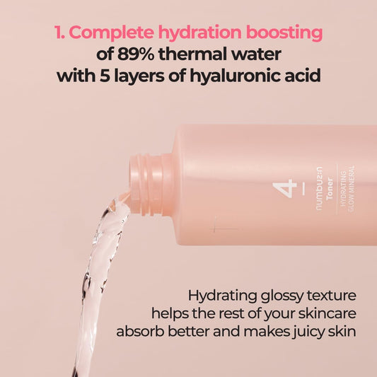 Numbuzin No.4 Hydrating Glow Mineral Toner | Thermal Water, Hyaluronic Acid, Hydration, Makeup Boosting | 6.76 Fl Oz