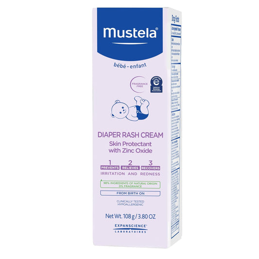 Mustela Baby Diaper Rash Cream 123 - Skin Protectant With Zinc Oxide - Fragrance Free & Paraben Free - With 98% Natural Ingredients - Various Packaging