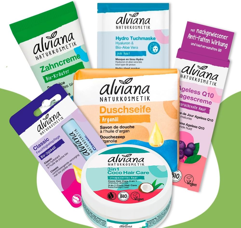 Alviana Beauty Rituals Natural Anti-Ageing Set for Face, Body & Hair, 6 Organic Essentials, Hypoallergenic, Hydration, Save 50%, European Quality