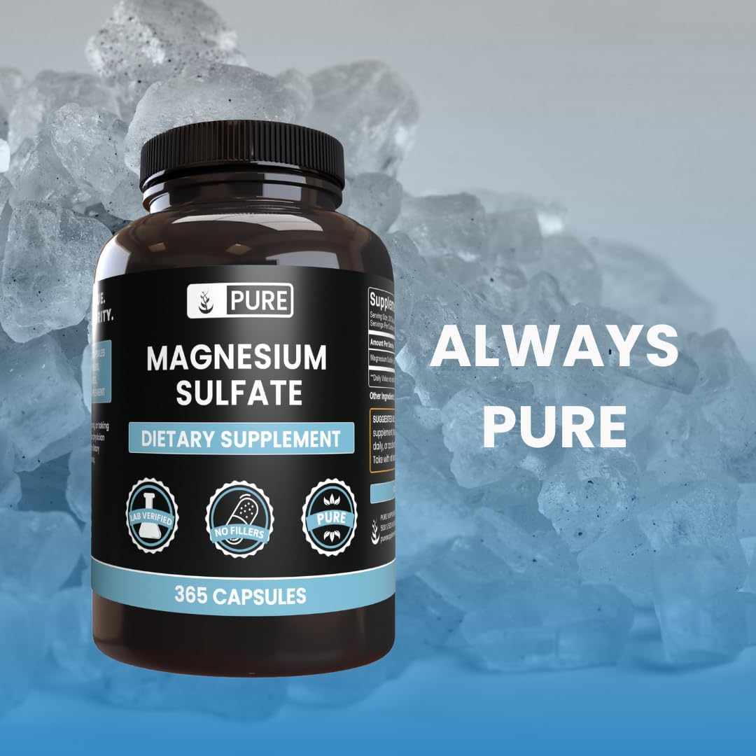 Pure Original Ingredients Magnesium Sulfate (365 Capsules) No Rice Fillers, Always Pure, Lab Verified : Health & Household