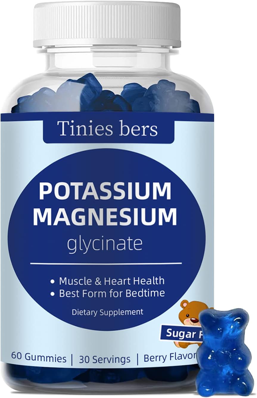Potassium Magnesium Gummies, Potassium Gummies Sugar Free For Adults Kids, Support Leg Cramps & Muscle & Heart Health, Magnesium Glycinate Gummies Best For Bedtime, Vegan, Non-Gmo, Berry Flavor, 60